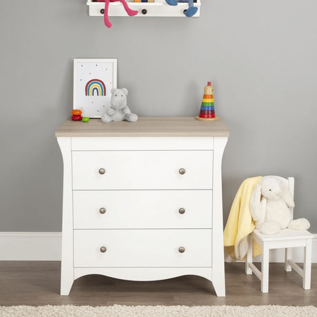 CuddleCo Clara 3 Piece Nursery Furniture Set (Cot Bed, Wardrobe & Dresser) - White & Ash