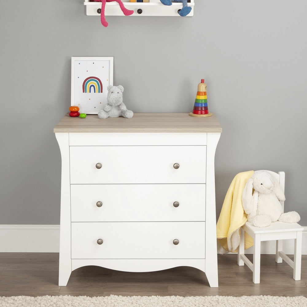 CuddleCo Clara 2 Piece Nursery Furniture Set (Cot Bed & Dresser) - White/Ash
