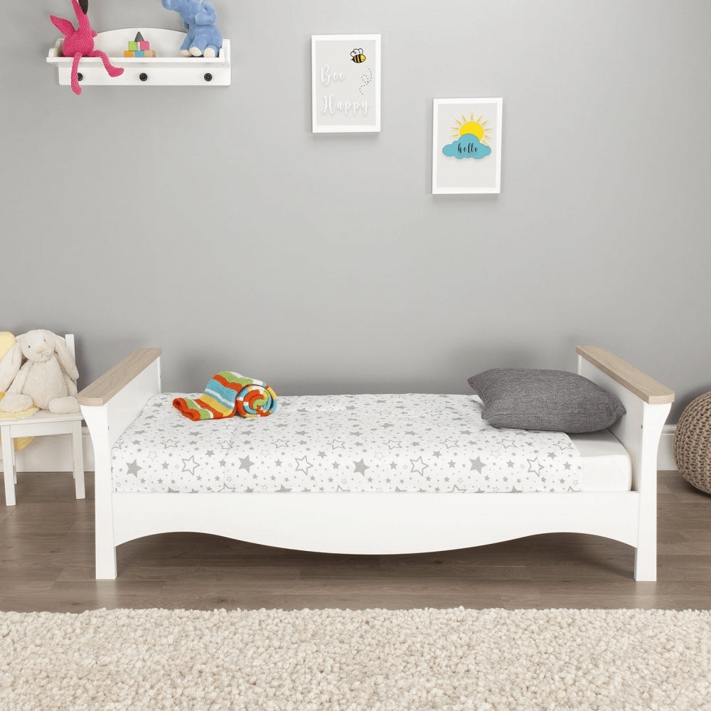 CuddleCo Clara 2 Piece Nursery Furniture Set (Cot Bed & Dresser) - White/Ash