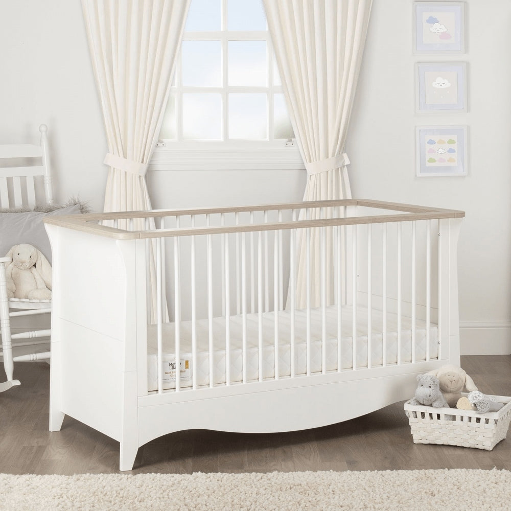 CuddleCo Clara 2 Piece Nursery Furniture Set (Cot Bed & Dresser) - White/Ash