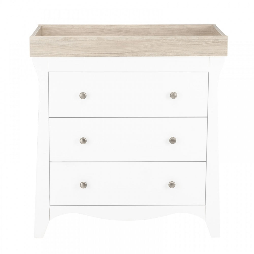 CuddleCo Clara 2 Piece Nursery Furniture Set (Cot Bed & Dresser) - White/Ash