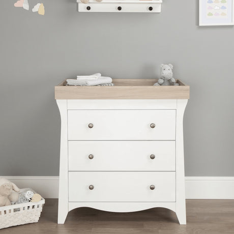 CuddleCo Clara 2 Piece Nursery Furniture Set (Cot Bed & Dresser) - White/Ash