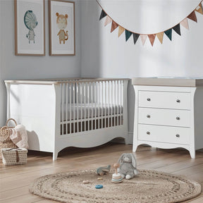 CuddleCo Clara 2 Piece Nursery Furniture Set (Cot Bed & Dresser) - White/Ash