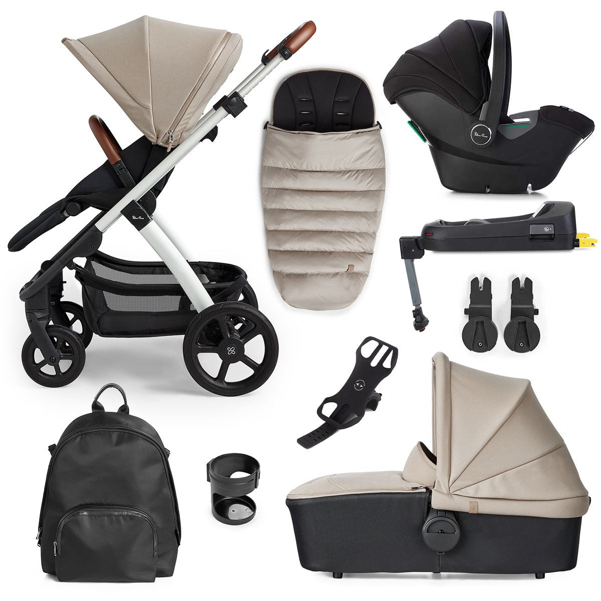 Silver Cross Tide 3-in-1 Dream Travel System + Free Accessories Pack Bundle, Stone