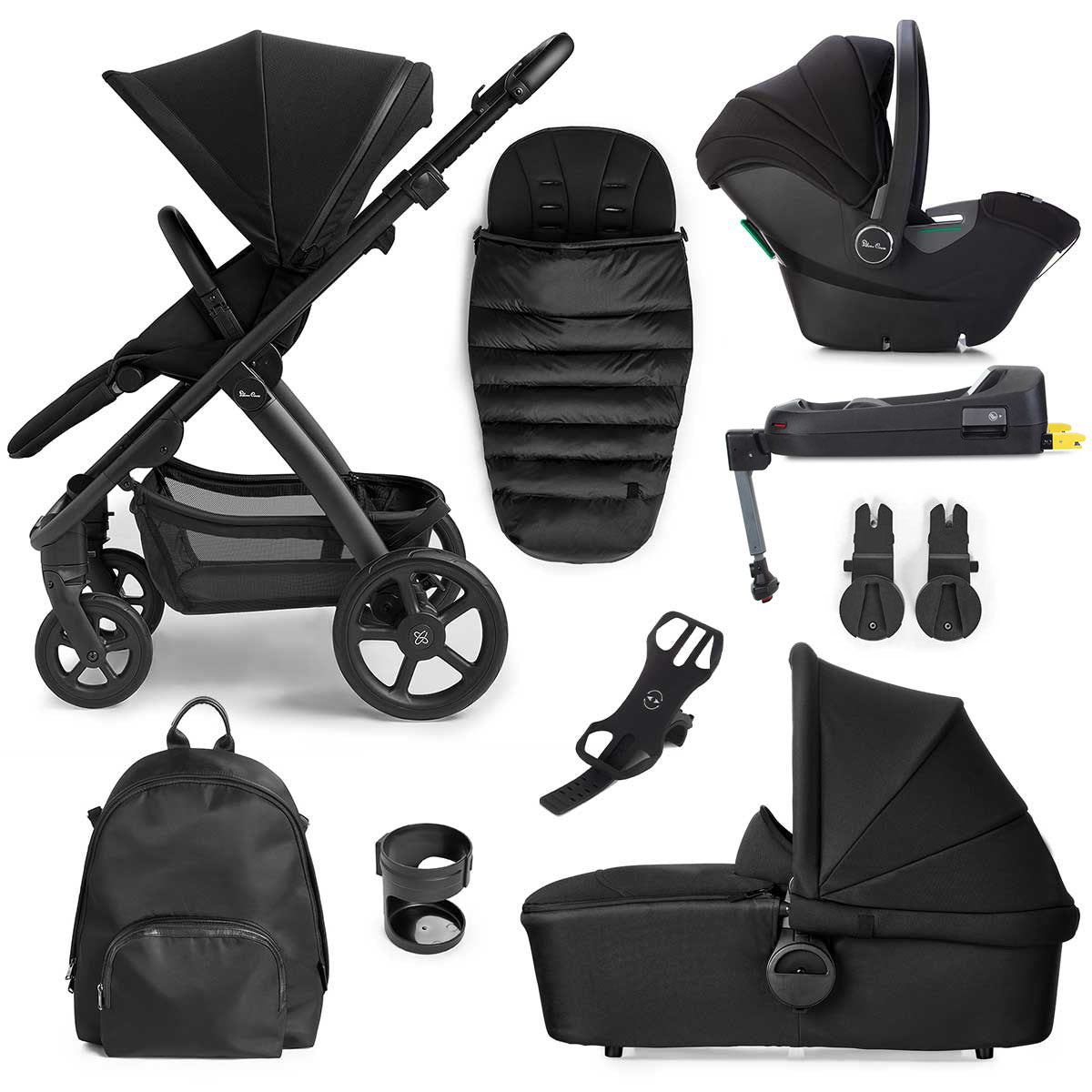 Silver Cross Tide 3-in-1 Dream Travel System + Free Accessories Pack Bundle, Black