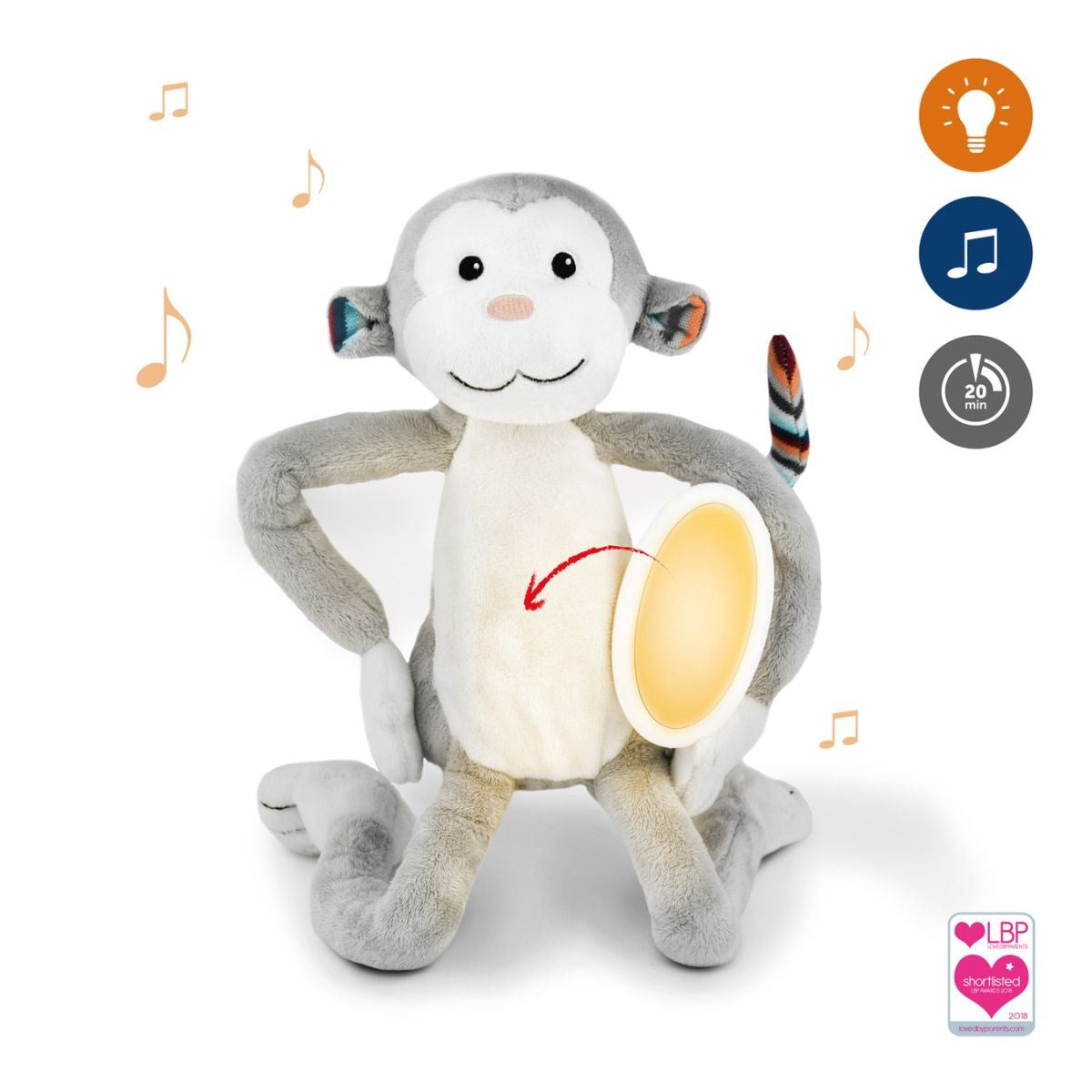 Max Monkey Soft Toy Nightlight Melodies & Glow