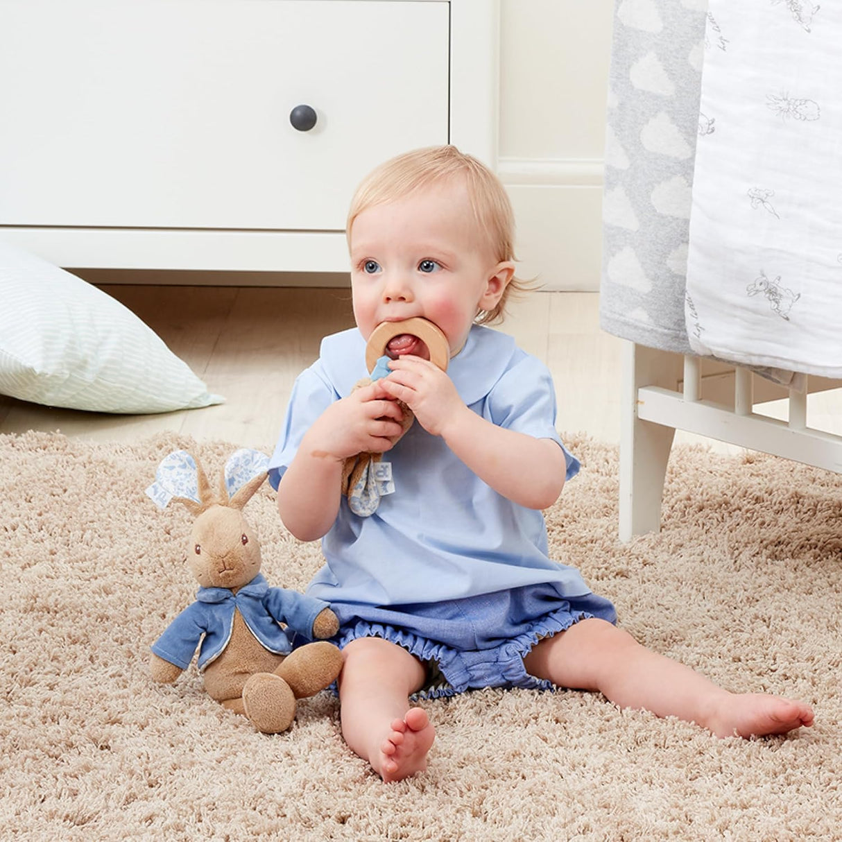 Peter Rabbit Wooden Ring Rattle Baby Toy From Birth