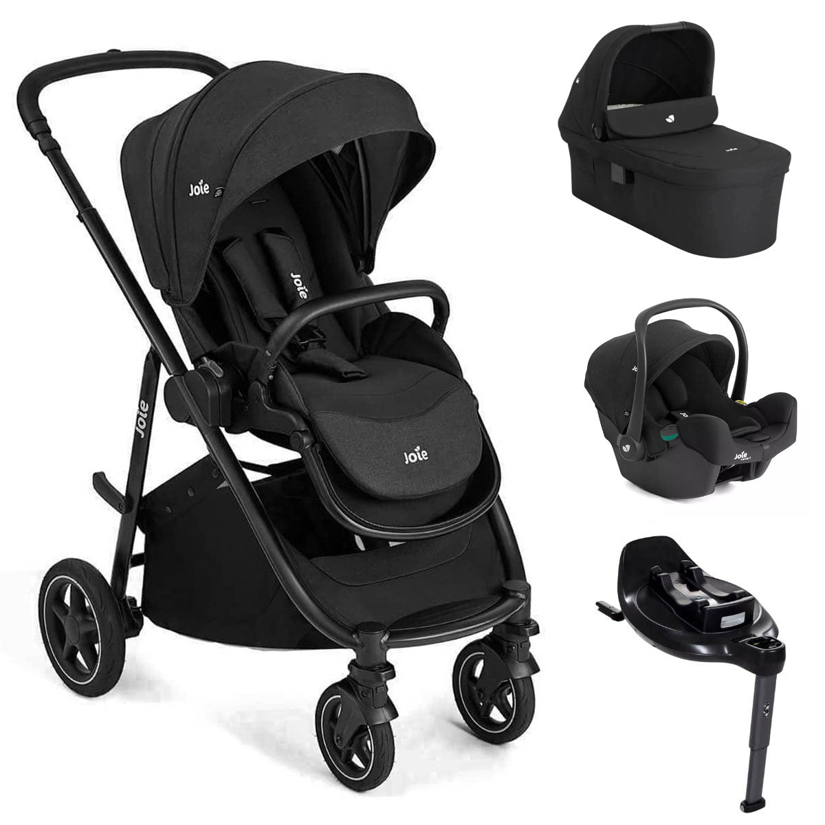 Joie Versatrax On-The-Go Encore 4 Piece Travel System Bundle With Rotating Car Seat, Raven