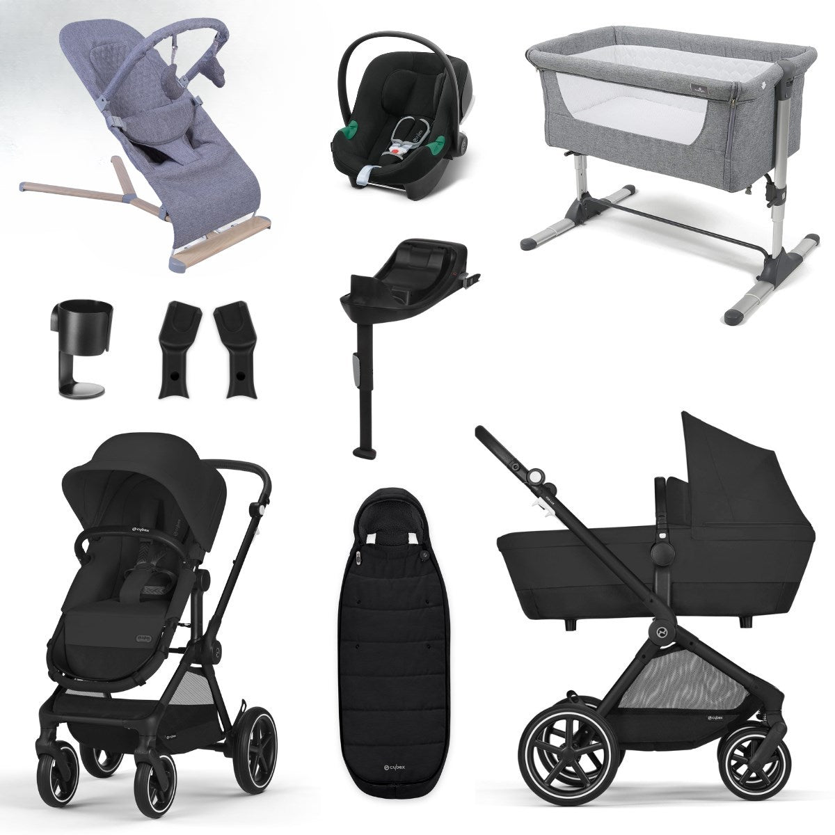 Cybex Eos Lux Essential Travel & Nursery Bundle, Moon Black