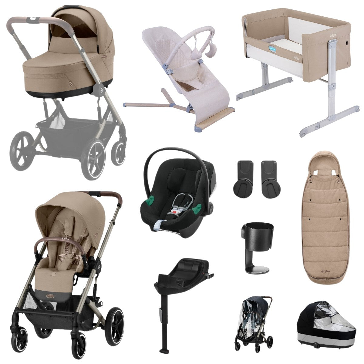 Cybex Balios S Lux Essential Travel & Nursery Bundle, Almond Beige