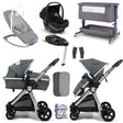 BabyLo Panorama XTi Premium Travel System & Starter Nursery Bundle including Isofix Base 2, Grey on Silver Chassis