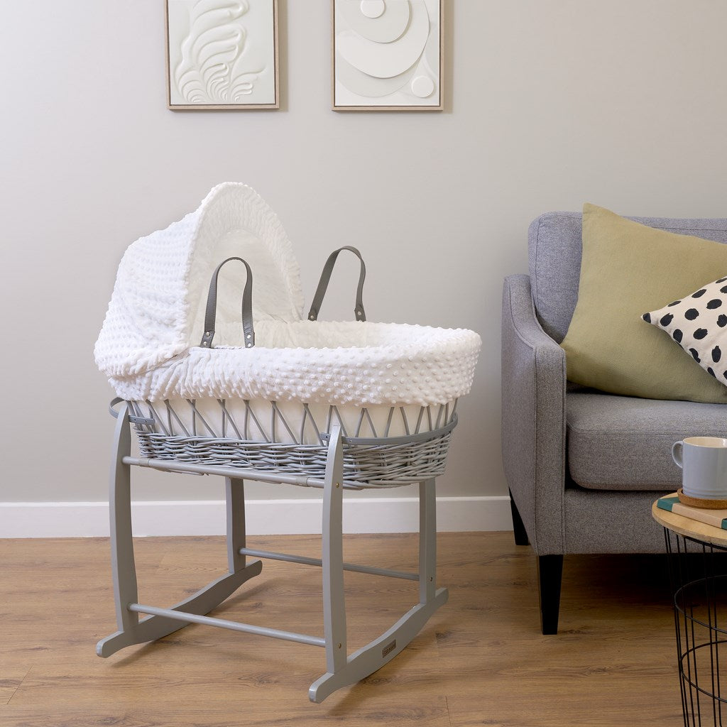 Clair De Lune Grey Wicker Moses Basket