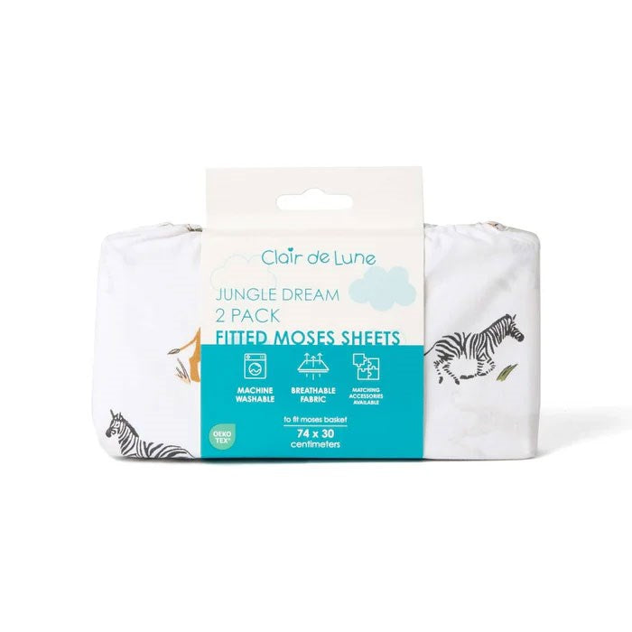 Clair De Lune 2 Pack Fitted Jungle Dream Moses Basket Sheets