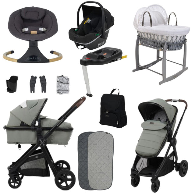 BabyLo Panorama XTi Premium Travel System & Starter Nursery Bundle including Isofix Base 3, Fern Green