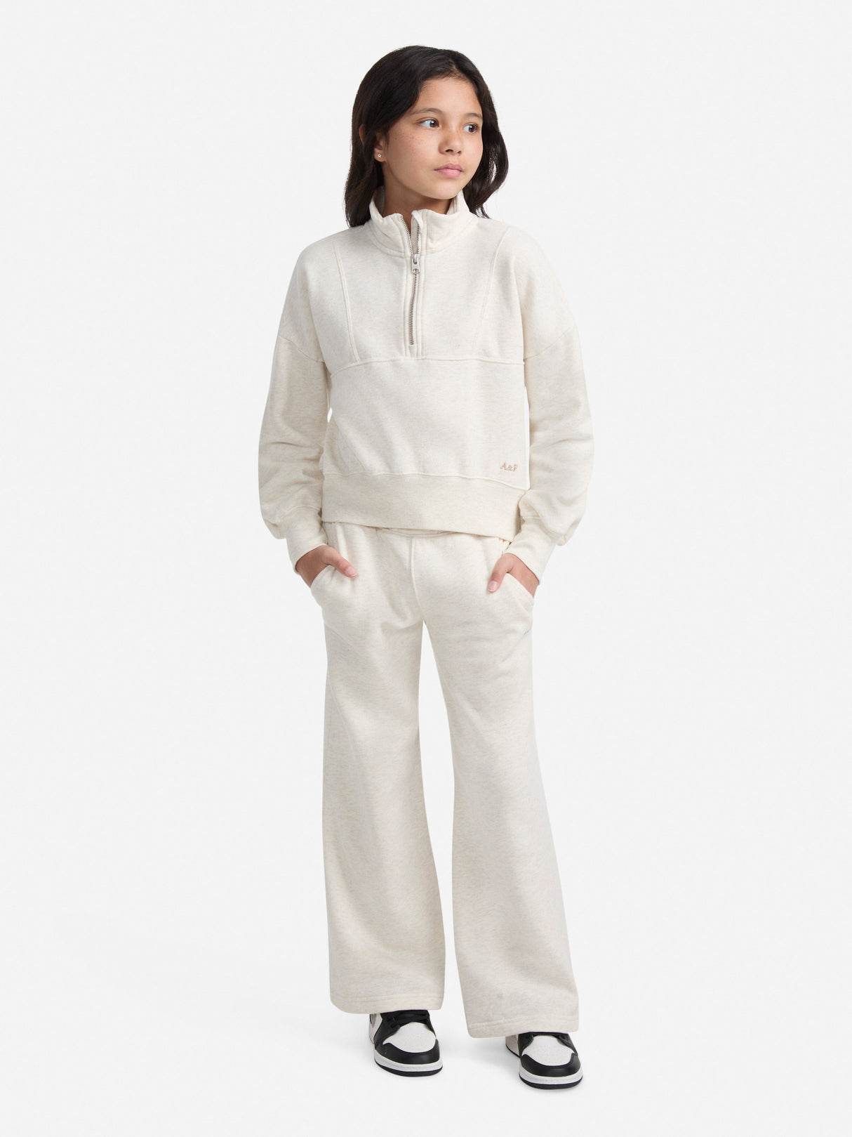 Abercrombie & Fitch Girls Essential 1/4 Zip Pullover in Beige