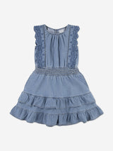 Abercrombie & Fitch Girls Smocked Waist Tiered Dress in Blue
