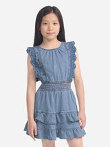 Abercrombie & Fitch Girls Smocked Waist Tiered Dress in Blue