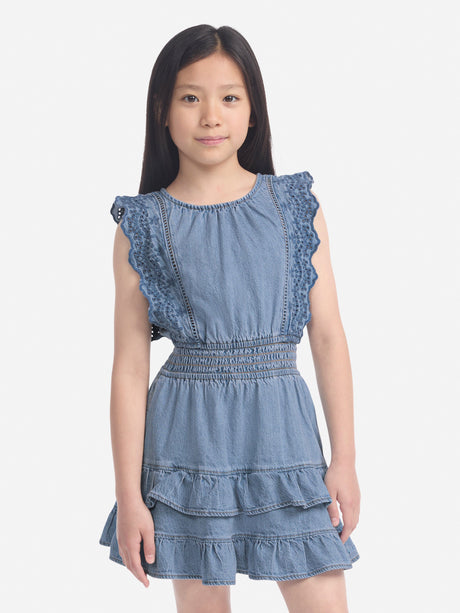 Abercrombie & Fitch Girls Smocked Waist Tiered Dress in Blue