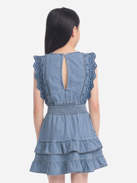 Abercrombie & Fitch Girls Smocked Waist Tiered Dress in Blue