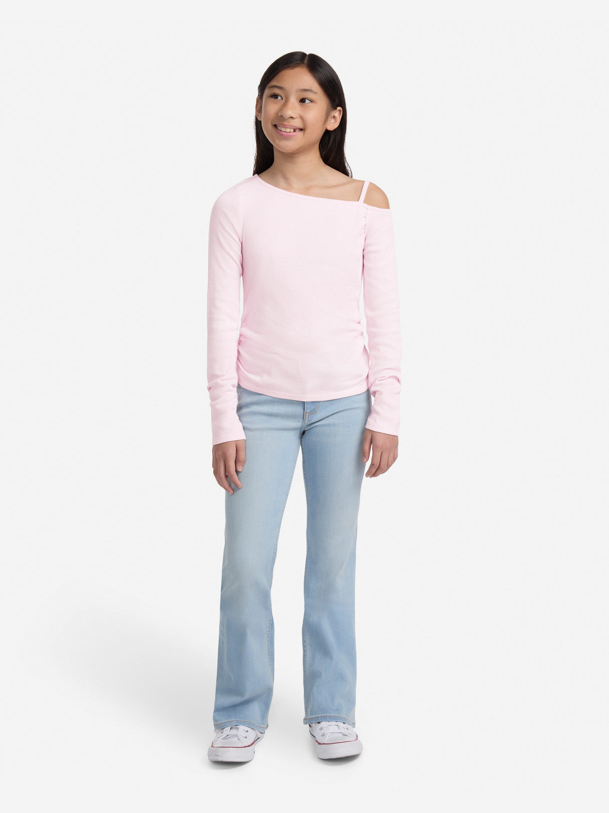 Abercrombie & Fitch Girls Asymmetrical Ruched Long Sleeve Top in Pink