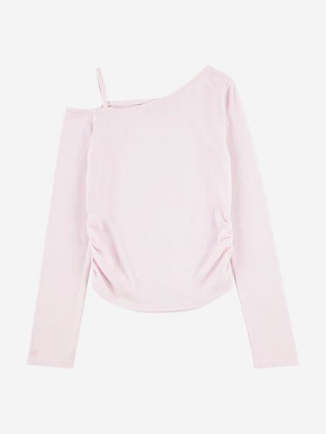 Abercrombie & Fitch Girls Asymmetrical Ruched Long Sleeve Top in Pink