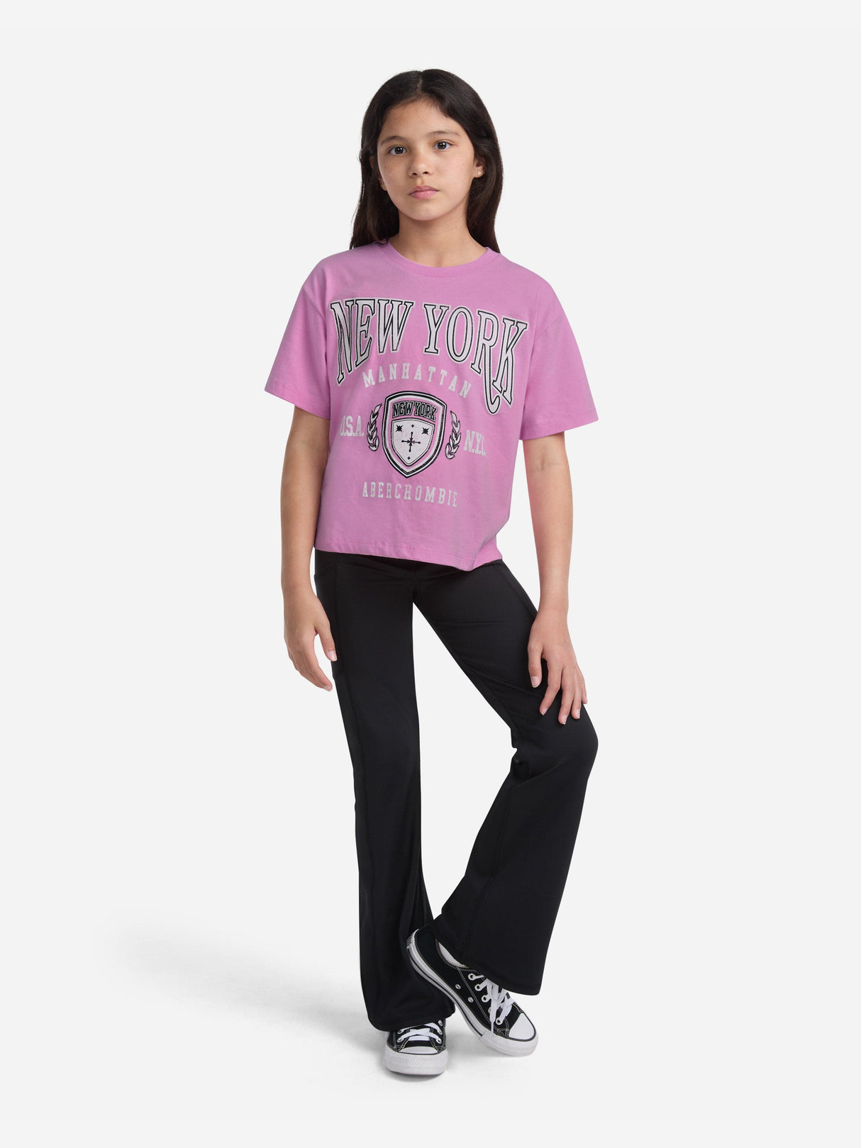 Abercrombie & Fitch Girls New York Crest Boxy T-Shirt in Pink