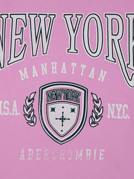 Abercrombie & Fitch Girls New York Crest Boxy T-Shirt in Pink