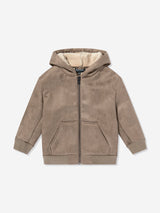 Emporio Armani Boys Fleece Lined Zip Up Jacket in Brown