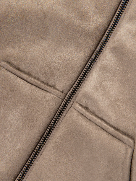 Emporio Armani Boys Fleece Lined Zip Up Jacket in Brown