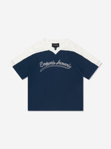 Emporio Armani Boys Colourblock Logo T-Shirt in Blue
