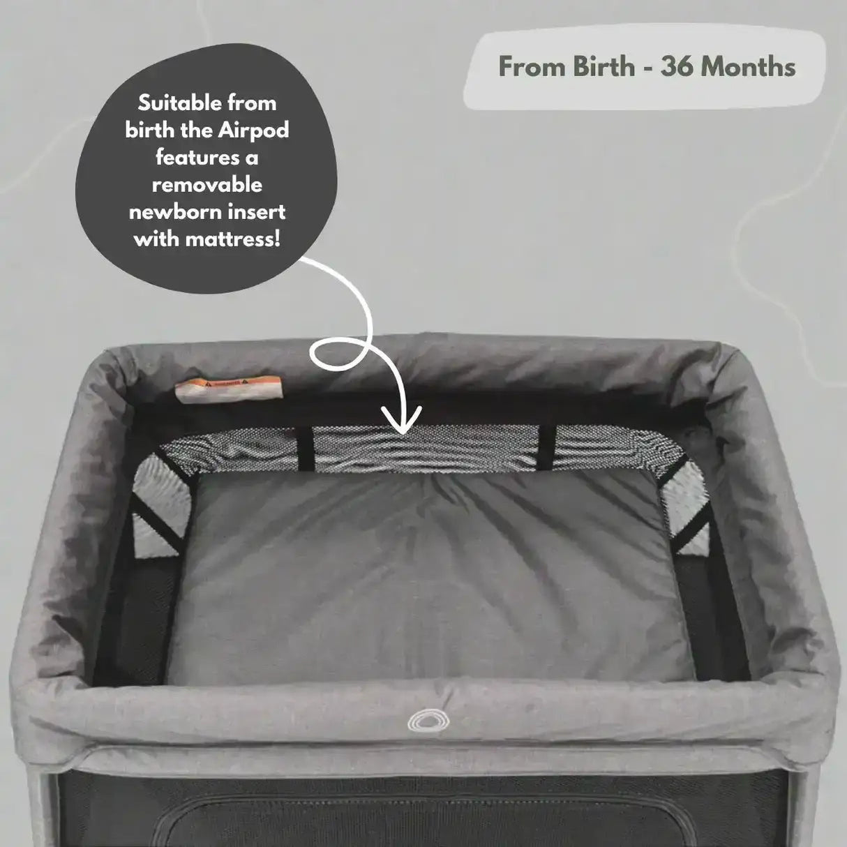 Airpod 3 Travel Cot Includes Newborn Bassinet Insert - Dark Grey