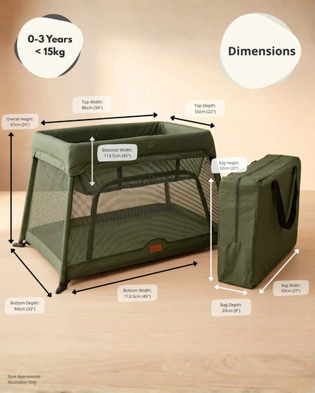Airpod 3 Travel Cot Includes Newborn Bassinet Insert - Green
