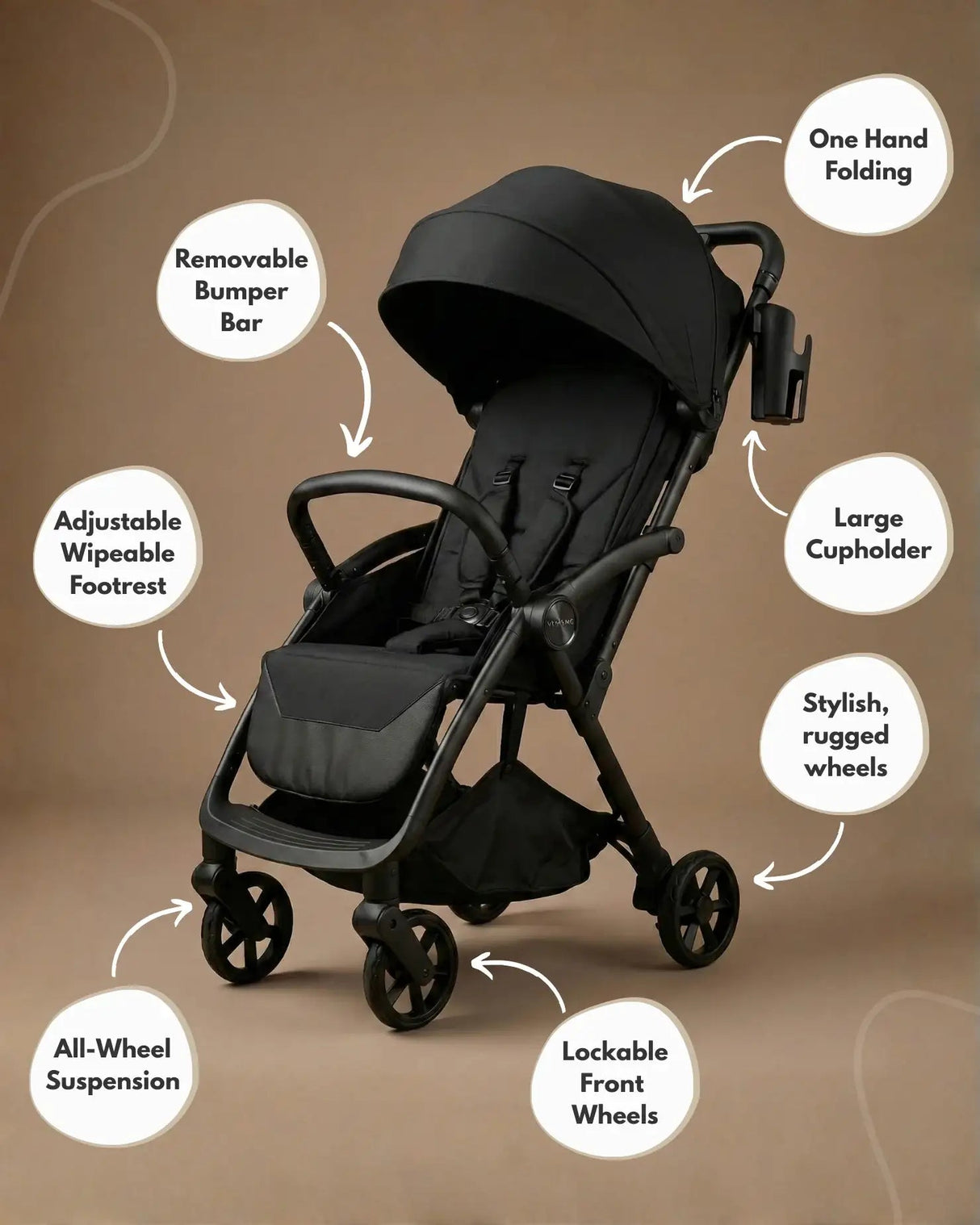 Venture Avio Compact Travel Baby Stroller - Black