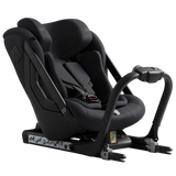 Black car seat with adjustable harness on a white background