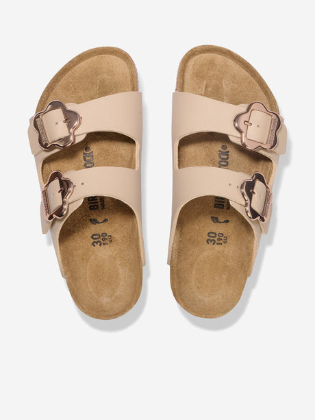 BIRKENSTOCK Girls Arizona Flower Buckle Sandals in Beige