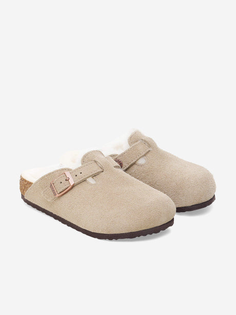 BIRKENSTOCK Kids Boston Shearling Clogs in Beige