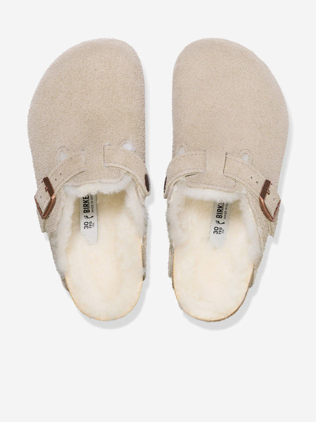 BIRKENSTOCK Kids Boston Shearling Clogs in Beige