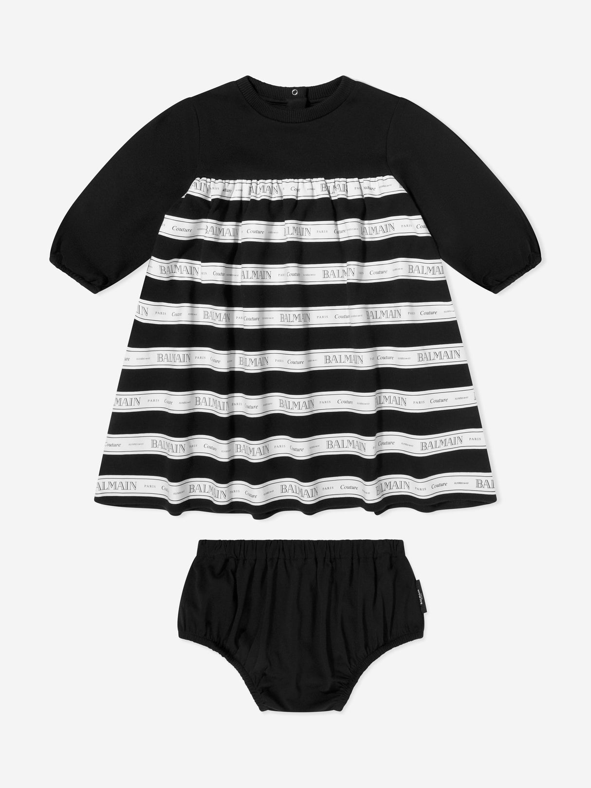 Balmain Baby Girls Striped Logo Dress in Black