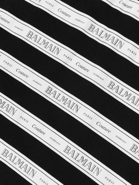 Balmain Girls Striped Logo Jersey Dress in Black