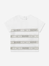 Balmain Baby Striped Logo T-Shirt in White