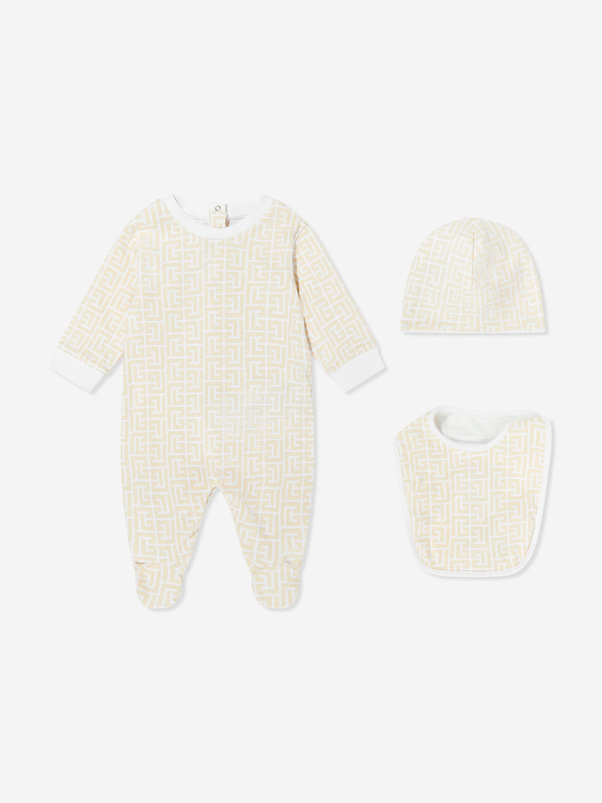 Balmain Baby Monogram Babygrow Set in Beige