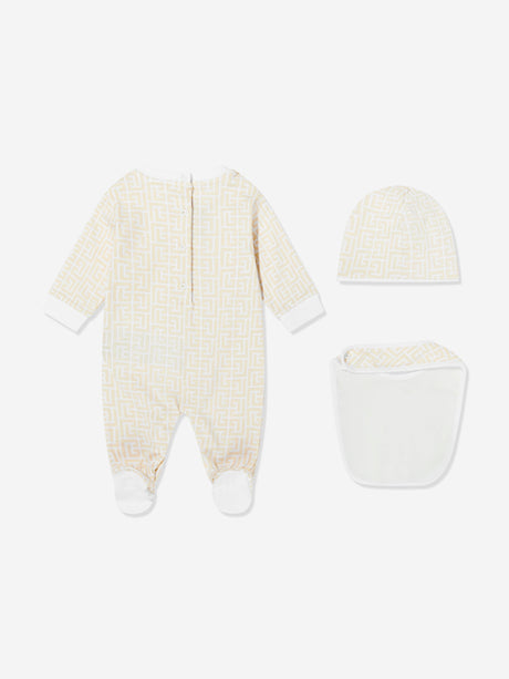 Balmain Baby Monogram Babygrow Set in Beige