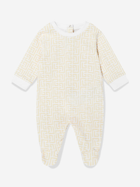 Balmain Baby Monogram Babygrow Set in Beige