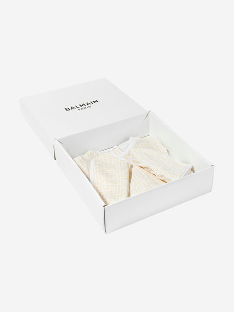 Balmain Baby Monogram Babygrow Set in Beige