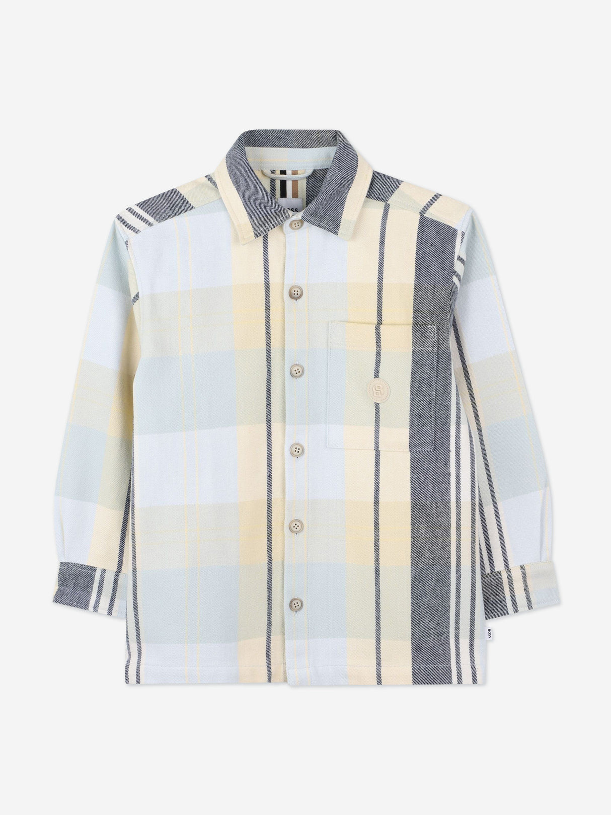 BOSS Boys Checked Logo Shirt in Blue