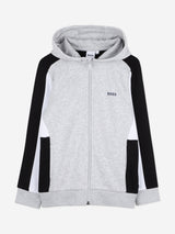 BOSS Boys Logo Print Zip Up Top in Grey