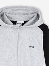 BOSS Boys Logo Print Zip Up Top in Grey