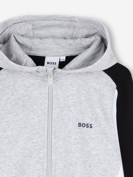 BOSS Boys Logo Print Zip Up Top in Grey