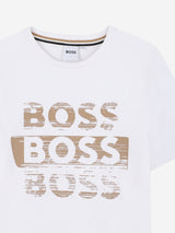 BOSS Boys Logo Print T-Shirt in White