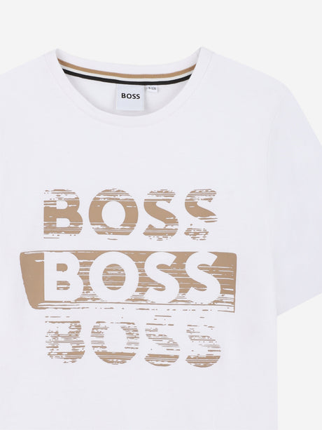 BOSS Boys Logo Print T-Shirt in White